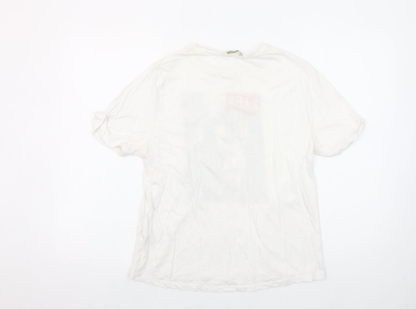 Shop One Womens White LIFE Graphic T-Shirt Size L Crew Neck Short Sleeve Cotton