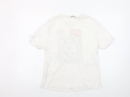 Shop One Womens White LIFE Graphic T-Shirt Size L Crew Neck Short Sleeve Cotton
