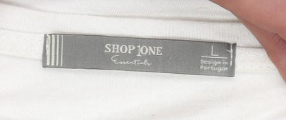 Shop One Womens White LIFE Graphic T-Shirt Size L Crew Neck Short Sleeve Cotton
