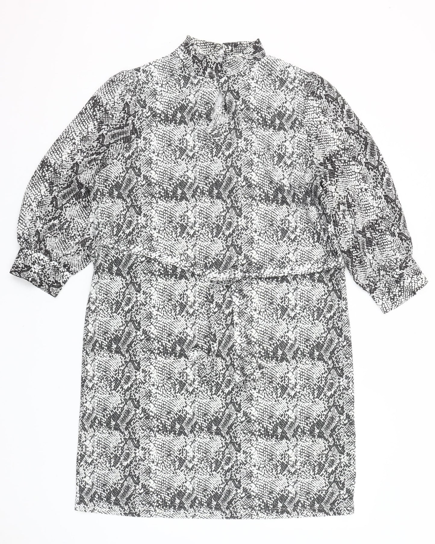 Next Women’s Black Snake Print High Neck Shift Dress UK 14