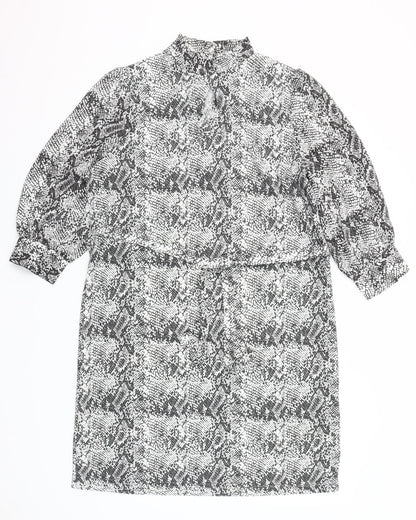 Next Women’s Black Snake Print High Neck Shift Dress UK 14