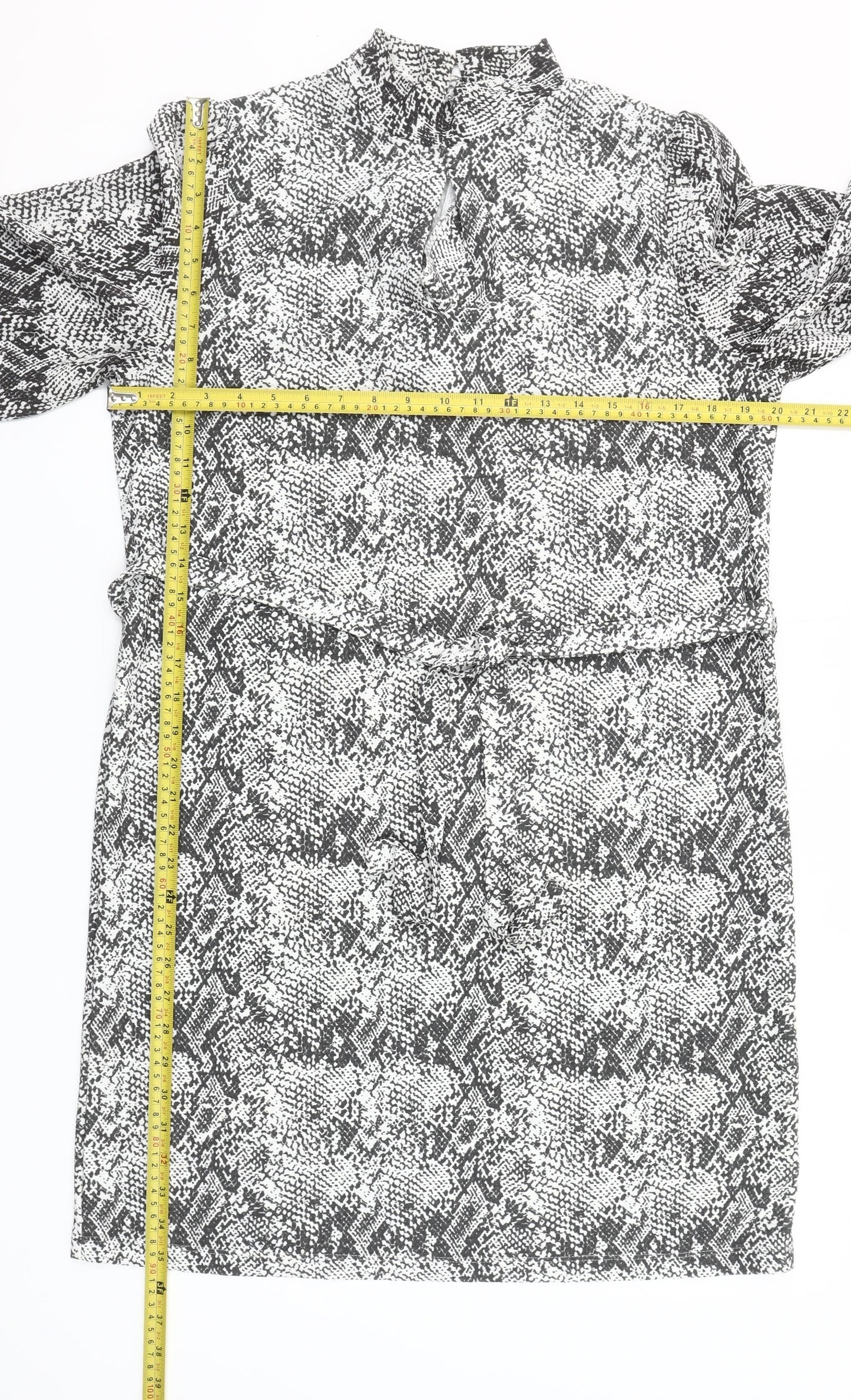 Next Women’s Black Snake Print High Neck Shift Dress UK 14
