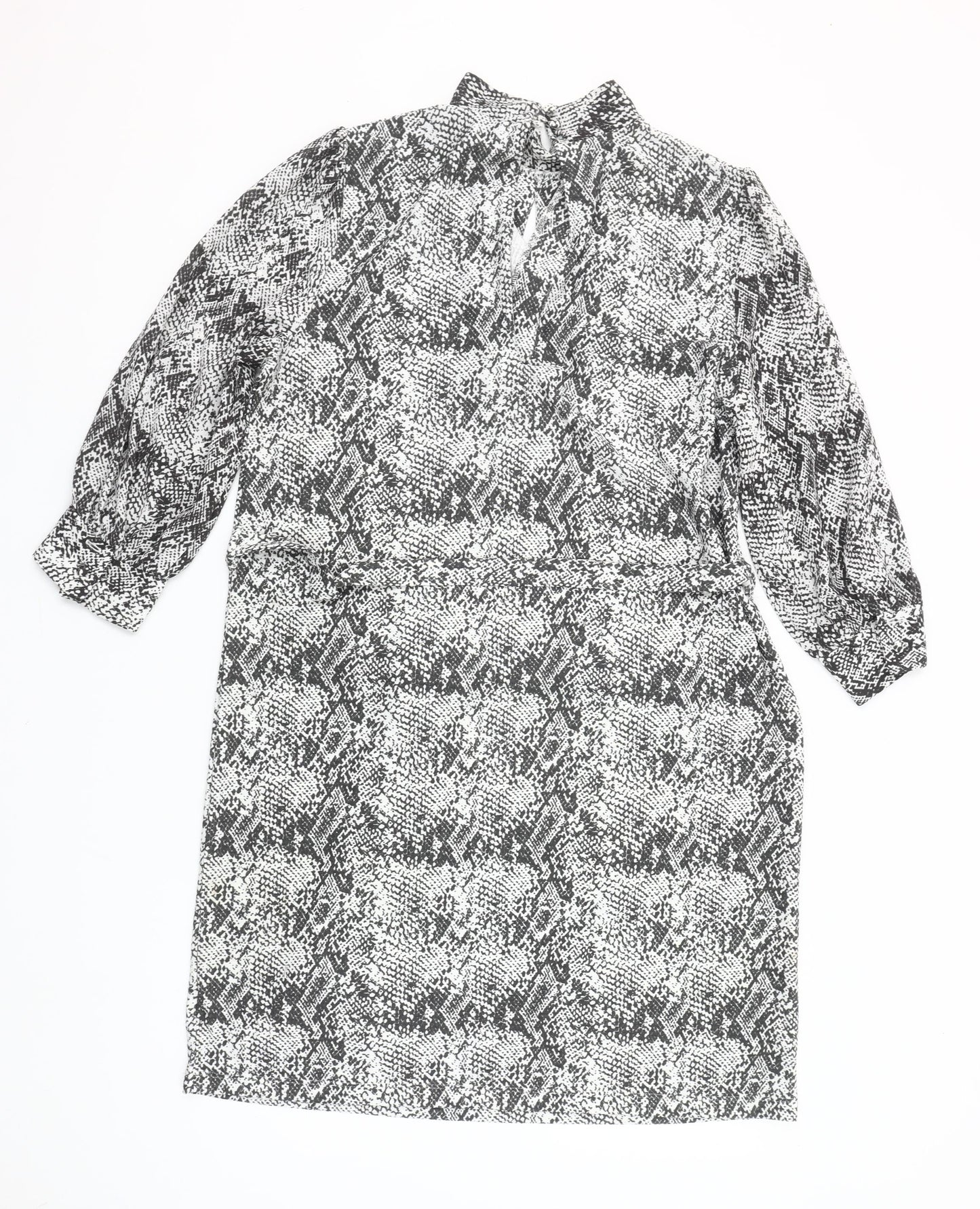 Next Women’s Black Snake Print High Neck Shift Dress UK 14