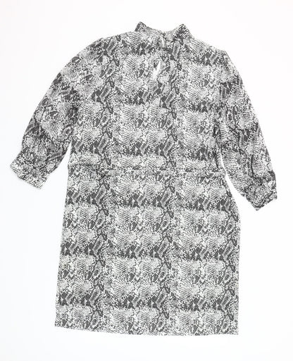 Next Women’s Black Snake Print High Neck Shift Dress UK 14
