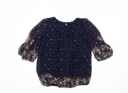 Dunnes Women’s Navy Floral Chiffon Tunic Blouse Size 10