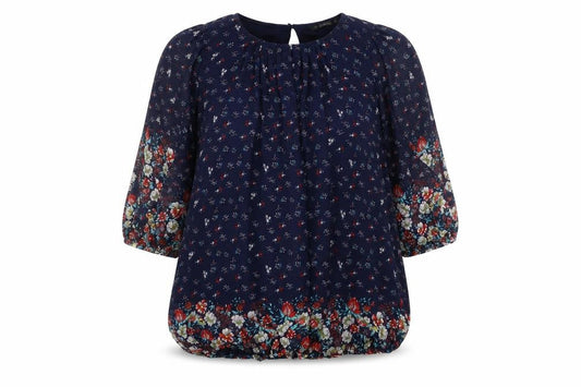 Dunnes Women’s Navy Floral Chiffon Tunic Blouse Size 10