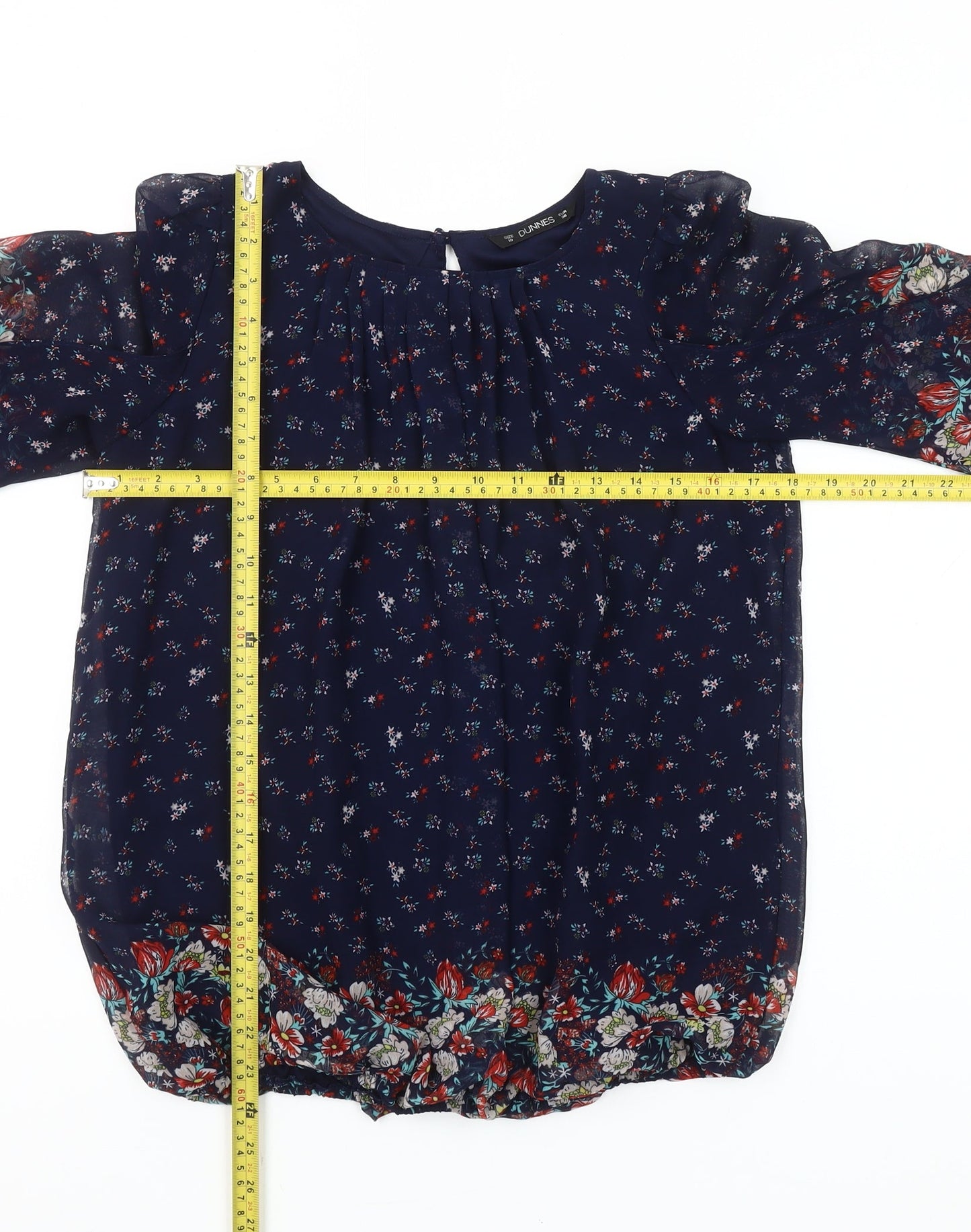 Dunnes Women’s Navy Floral Chiffon Tunic Blouse Size 10