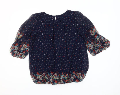 Dunnes Women’s Navy Floral Chiffon Tunic Blouse Size 10
