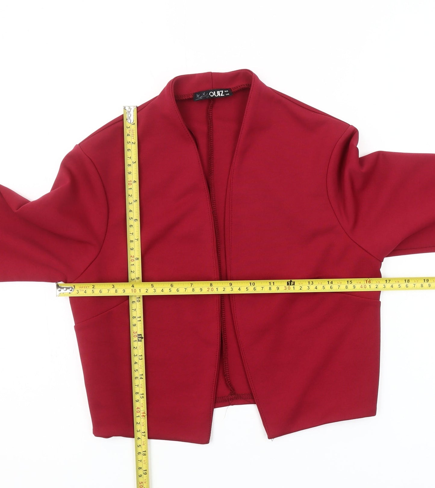 Quiz Women's Red Cropped Long Sleeve Open Front Blouse Size 12