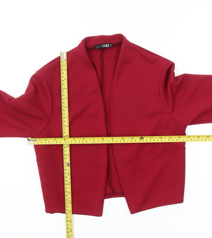 Quiz Women's Red Cropped Long Sleeve Open Front Blouse Size 12