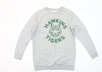 Stranger Things Hawkins Tigers Grey Sweatshirt Girls 11-12 Years Pullover