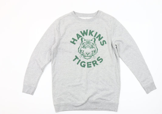 Stranger Things Hawkins Tigers Grey Sweatshirt Girls 11-12 Years Pullover
