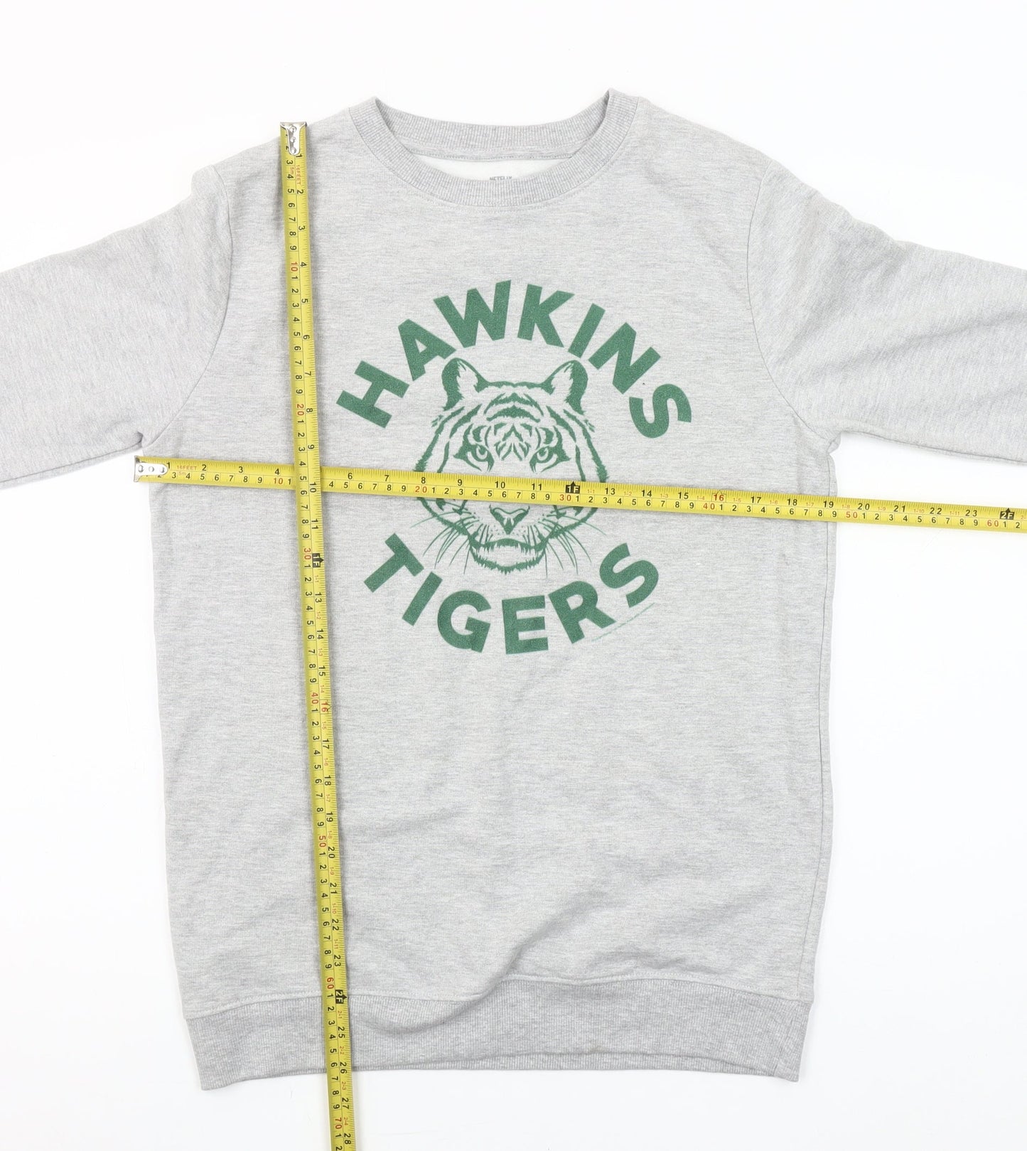 Stranger Things Hawkins Tigers Grey Sweatshirt Girls 11-12 Years Pullover
