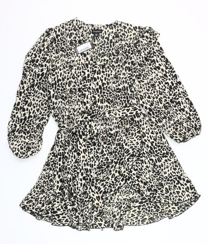 Boohoo Women's Leopard Print Short Wrap Dress Size 16