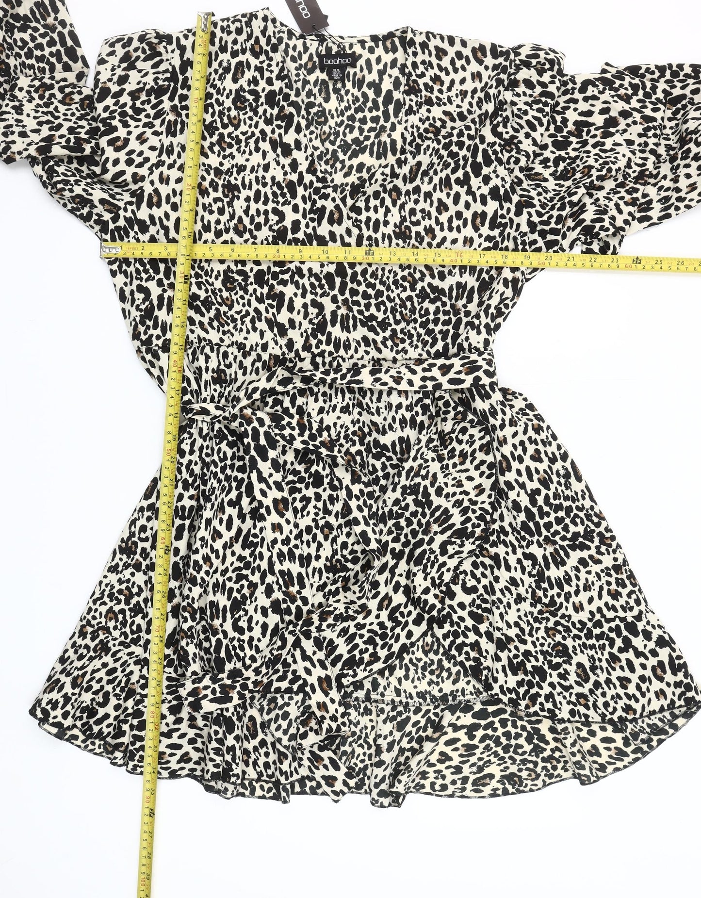 Boohoo Women's Leopard Print Short Wrap Dress Size 16