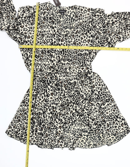 Boohoo Women's Leopard Print Short Wrap Dress Size 16