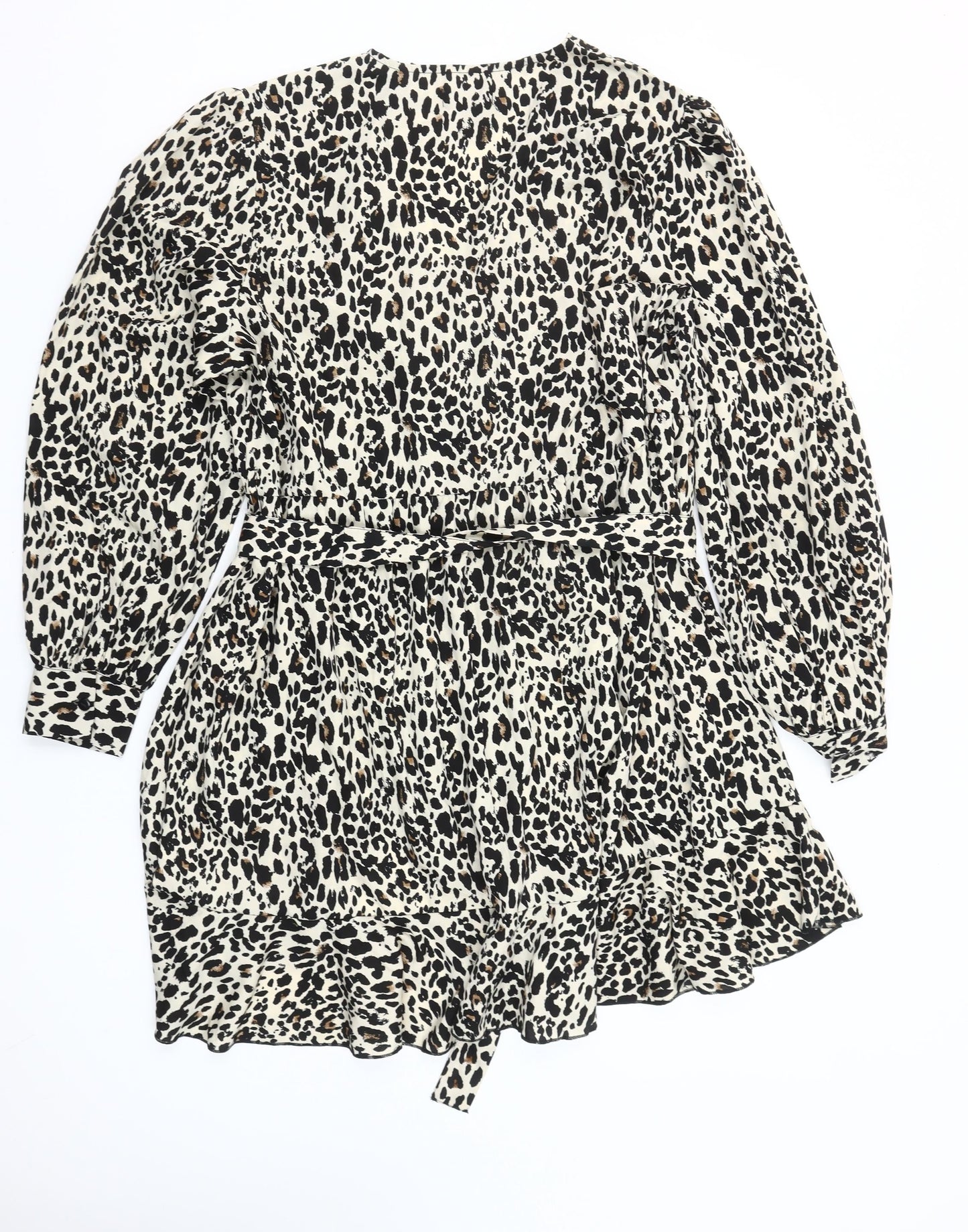 Boohoo Women's Leopard Print Short Wrap Dress Size 16