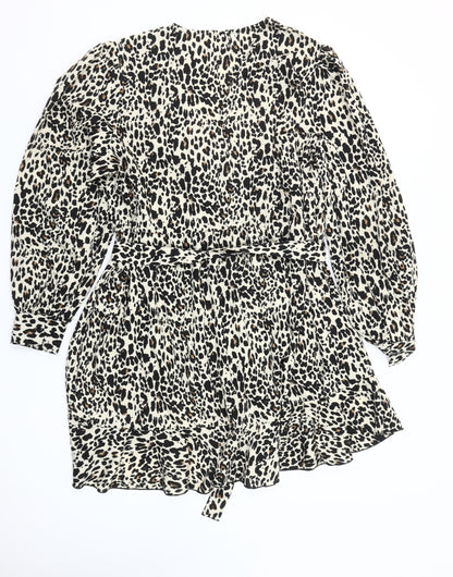 Boohoo Women's Leopard Print Short Wrap Dress Size 16