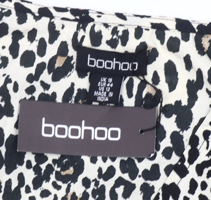 Boohoo Women's Leopard Print Short Wrap Dress Size 16
