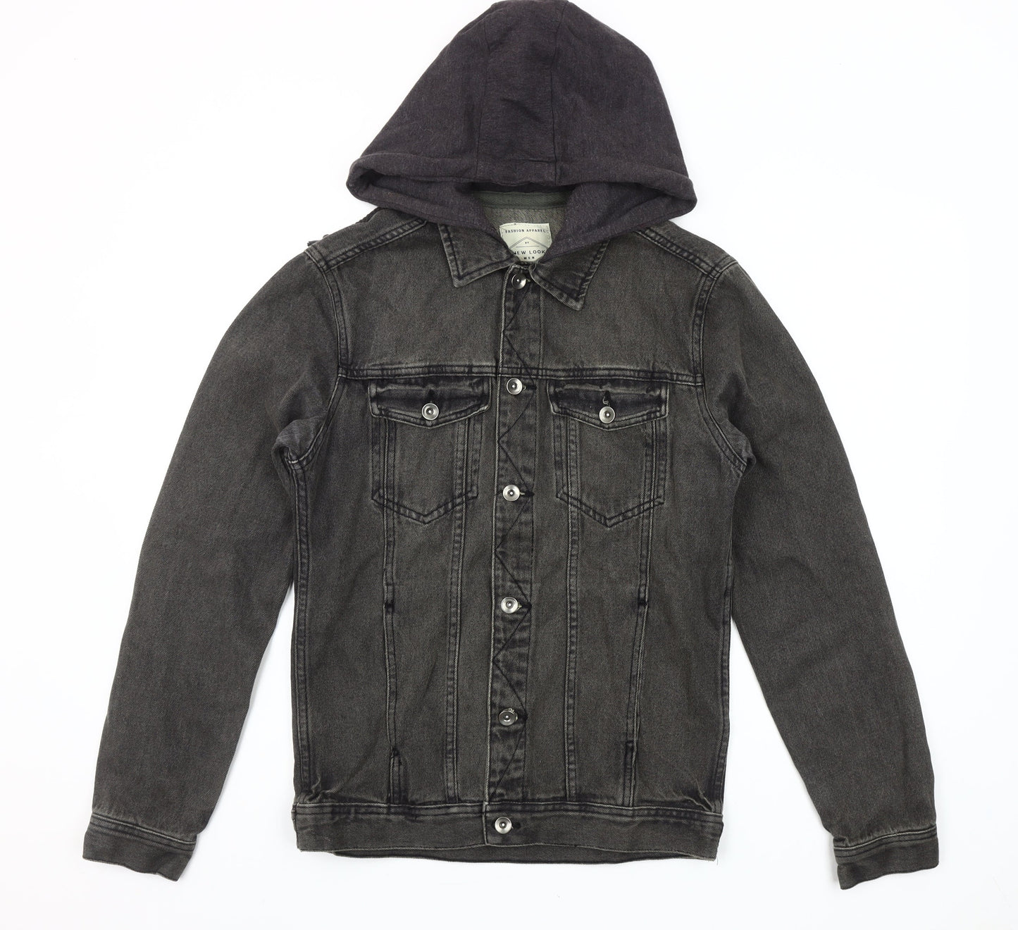 New Look Grey Denim Hooded Jacket Unisex Adults Size S Classic Style