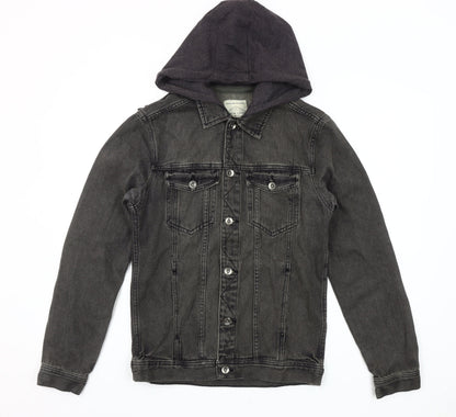 New Look Grey Denim Hooded Jacket Unisex Adults Size S Classic Style