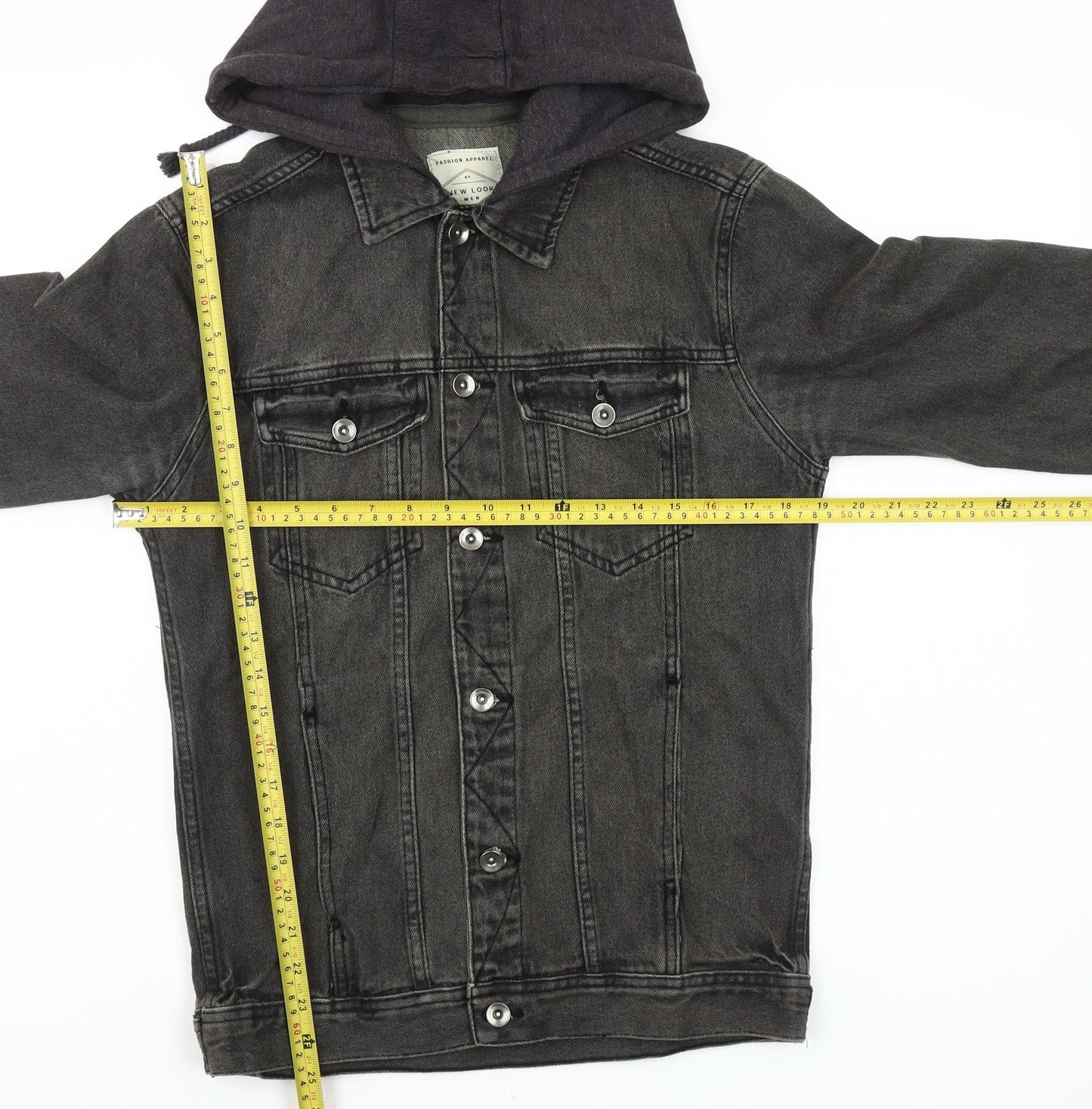New Look Grey Denim Hooded Jacket Unisex Adults Size S Classic Style