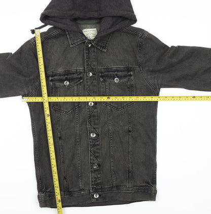 New Look Grey Denim Hooded Jacket Unisex Adults Size S Classic Style