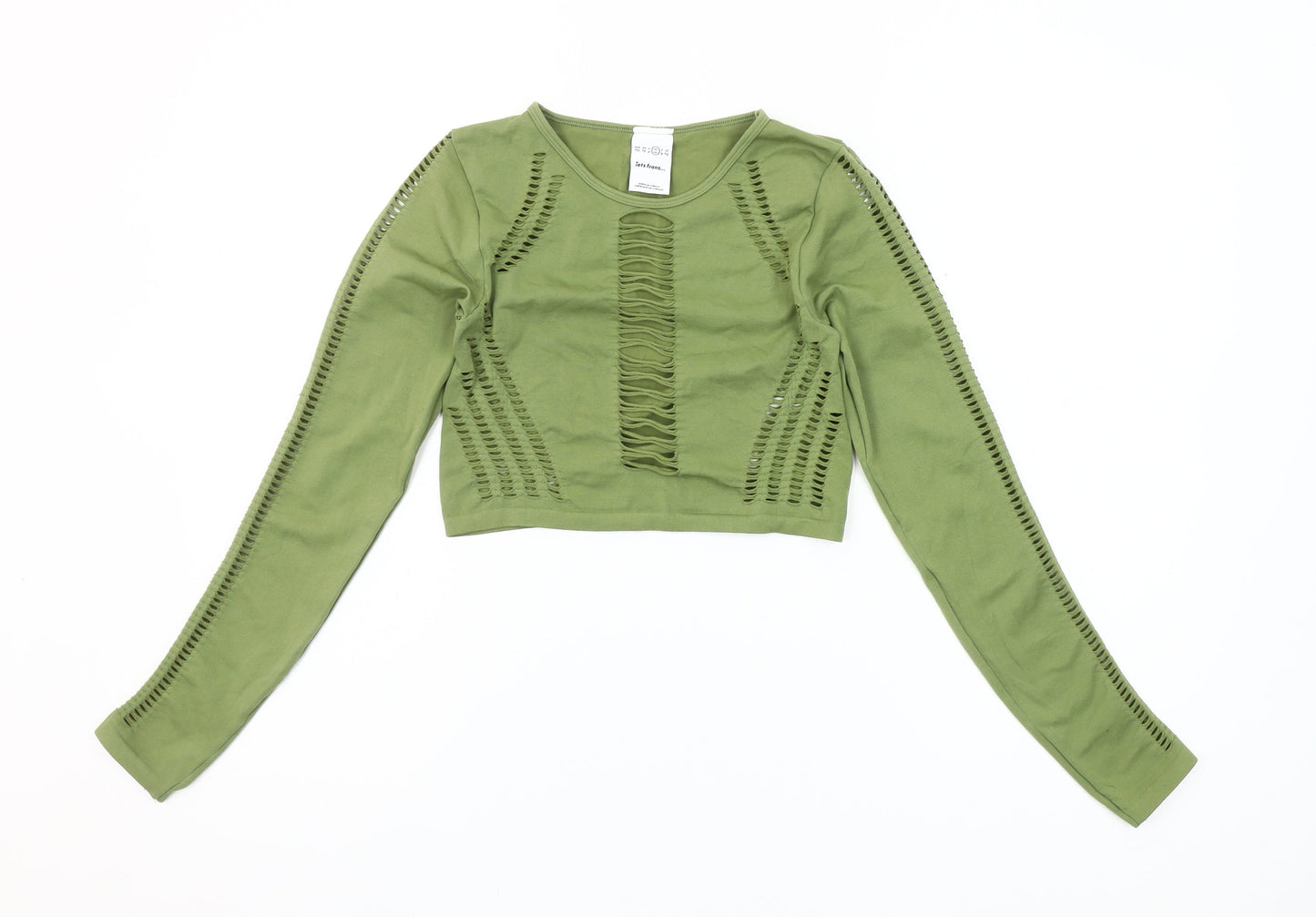 Iets Frans Womens Green Cropped Long Sleeve Cut Out T-Shirt Size S