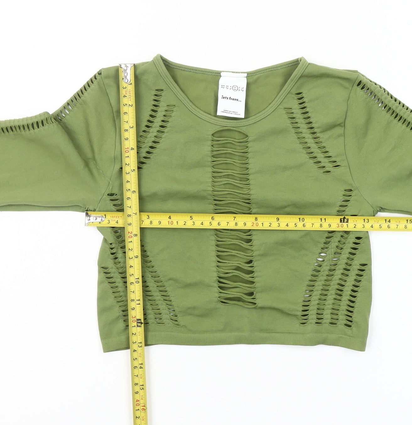Iets Frans Womens Green Cropped Long Sleeve Cut Out T-Shirt Size S