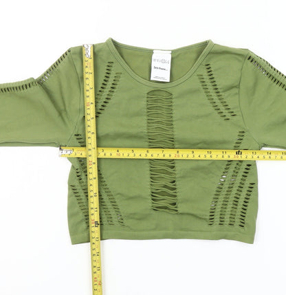 Iets Frans Womens Green Cropped Long Sleeve Cut Out T-Shirt Size S