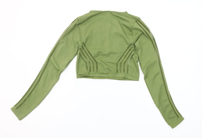 Iets Frans Womens Green Cropped Long Sleeve Cut Out T-Shirt Size S