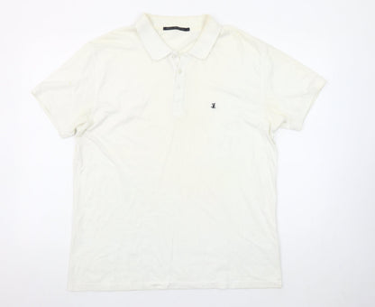 French Connection Men's Ivory Cotton Polo Shirt Size L