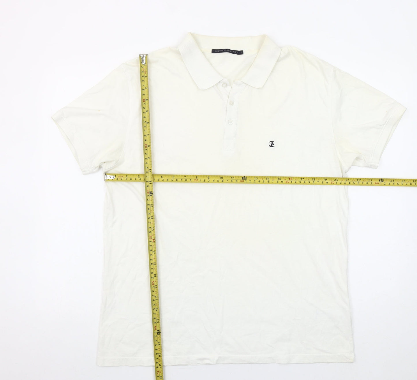 French Connection Men's Ivory Cotton Polo Shirt Size L