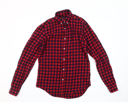 Zara Man Slim Fit Red Check Flannel Button-Down Shirt Men’s S