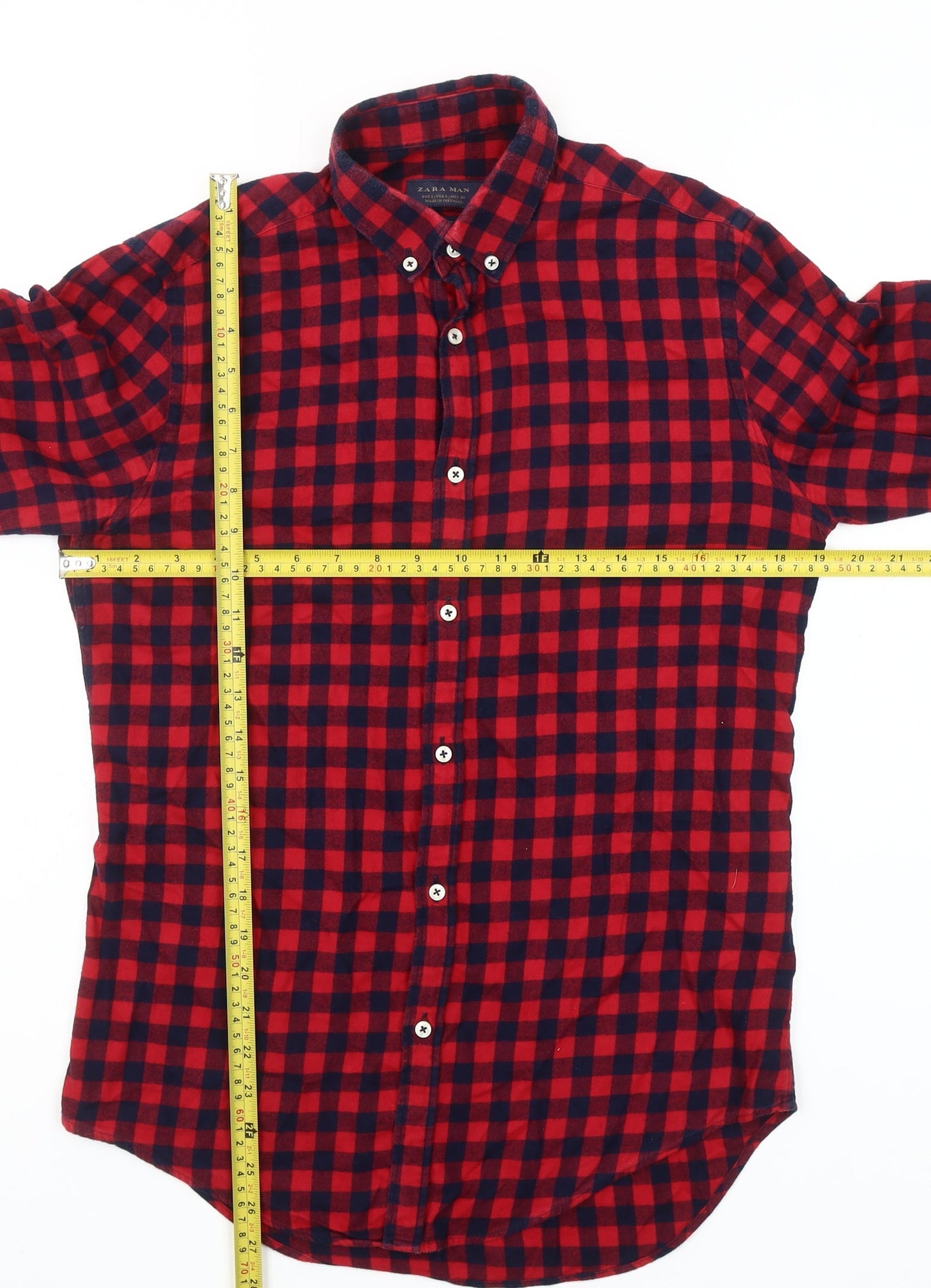 Zara Man Slim Fit Red Check Flannel Button-Down Shirt Men’s S
