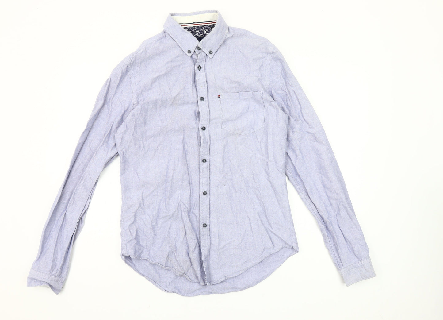 Zara Man Blue Slim Fit Cotton Long Sleeve Button-Up Shirt M