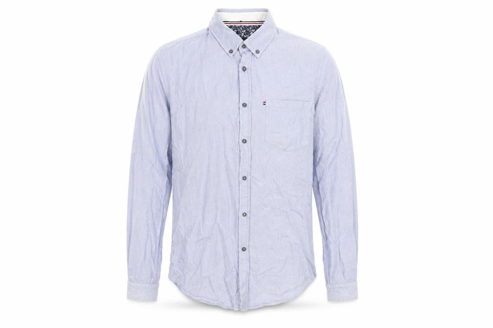 Front view of Zara Man Blue Slim Fit Cotton Long Sleeve Button-Up Shirt M