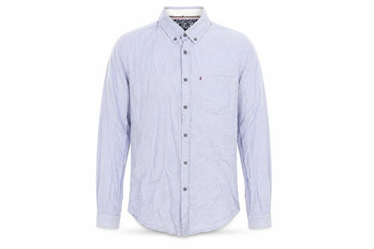 Front view of Zara Man Blue Slim Fit Cotton Long Sleeve Button-Up Shirt M