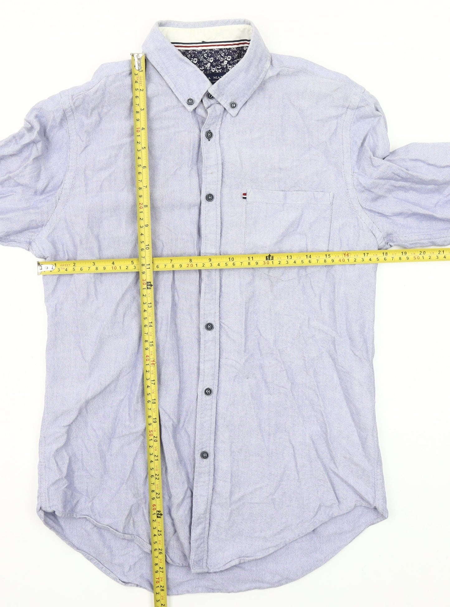 Zara Man Blue Slim Fit Cotton Long Sleeve Button-Up Shirt M