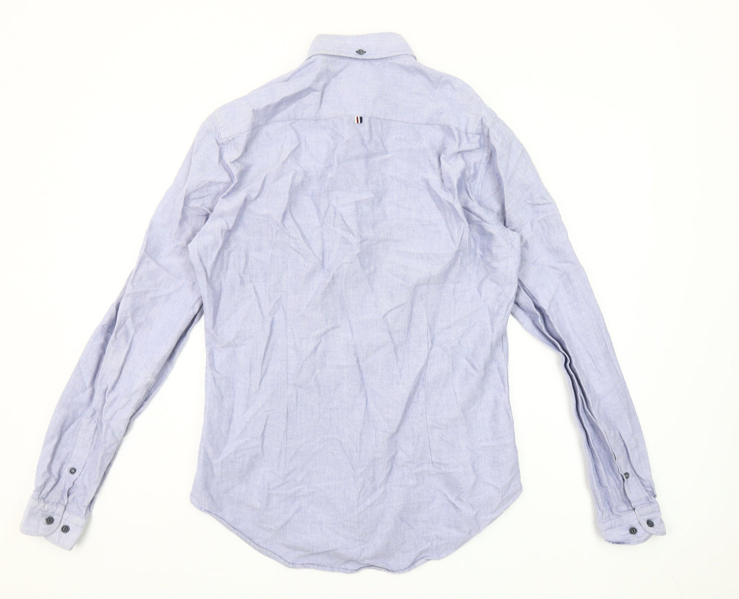 Zara Man Blue Slim Fit Cotton Long Sleeve Button-Up Shirt M