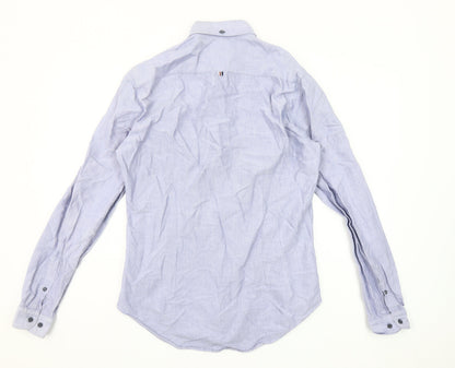 Zara Man Blue Slim Fit Cotton Long Sleeve Button-Up Shirt M