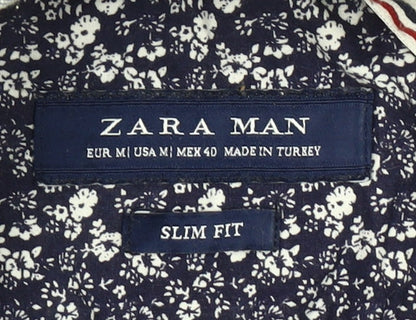 Zara Man Blue Slim Fit Cotton Long Sleeve Button-Up Shirt M