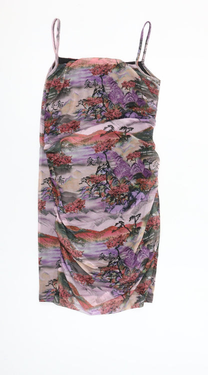 PrettyLittleThing Womens Multicoloured Bodycon Ruched Dress Size 10