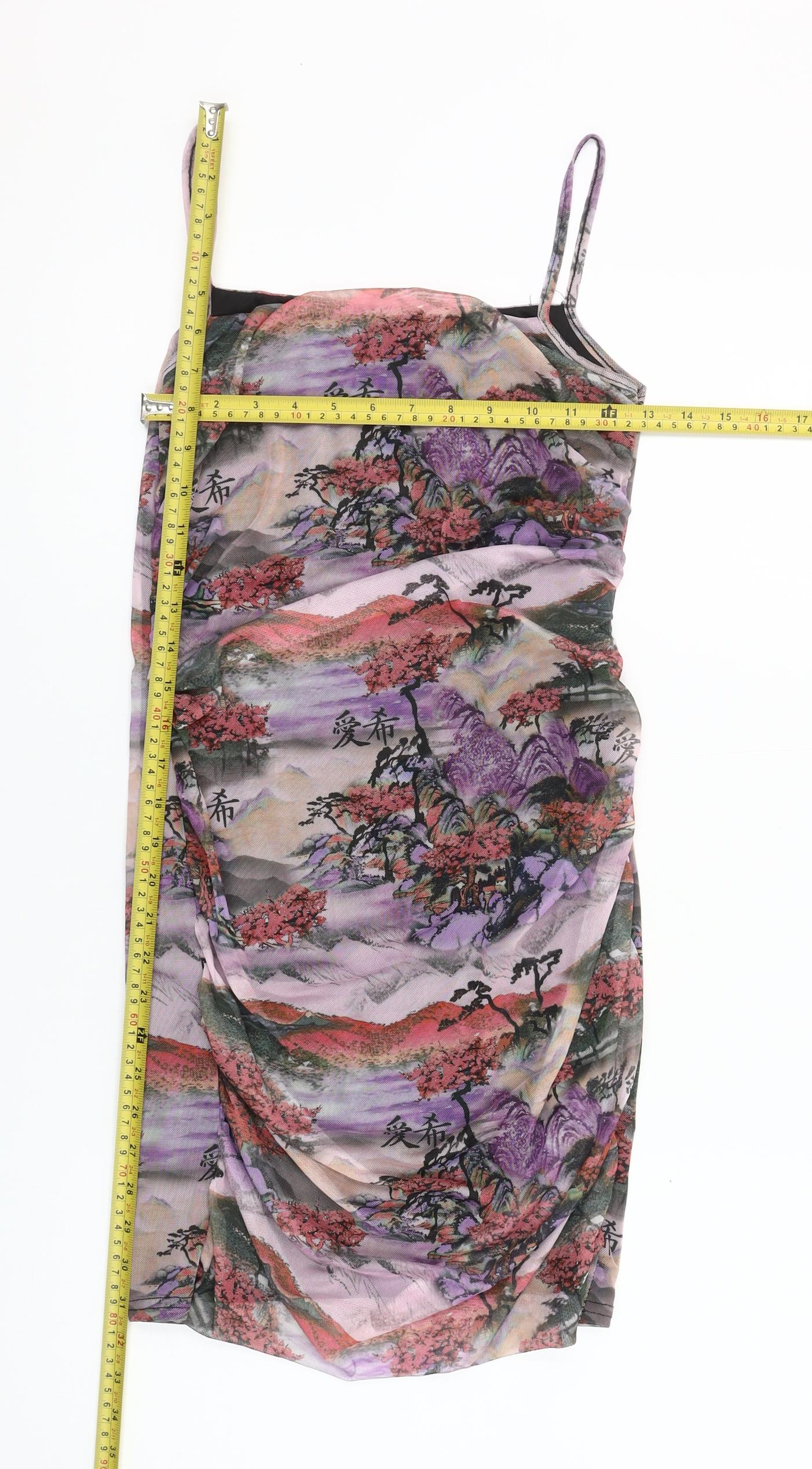 PrettyLittleThing Womens Multicoloured Bodycon Ruched Dress Size 10