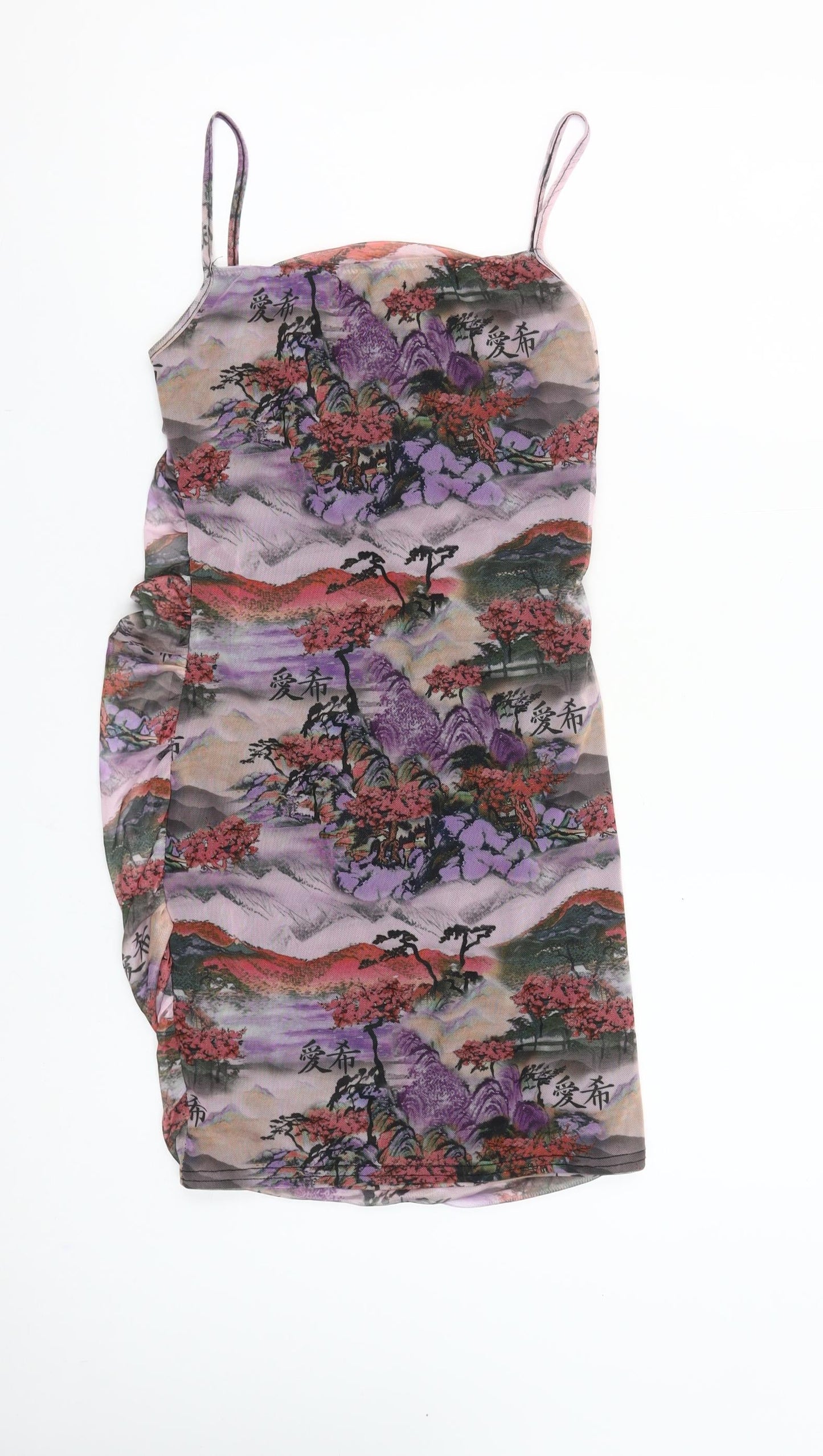 PrettyLittleThing Womens Multicoloured Bodycon Ruched Dress Size 10