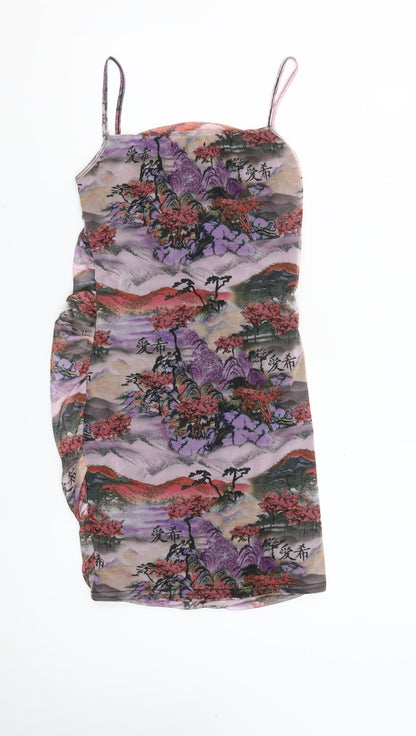 PrettyLittleThing Womens Multicoloured Bodycon Ruched Dress Size 10