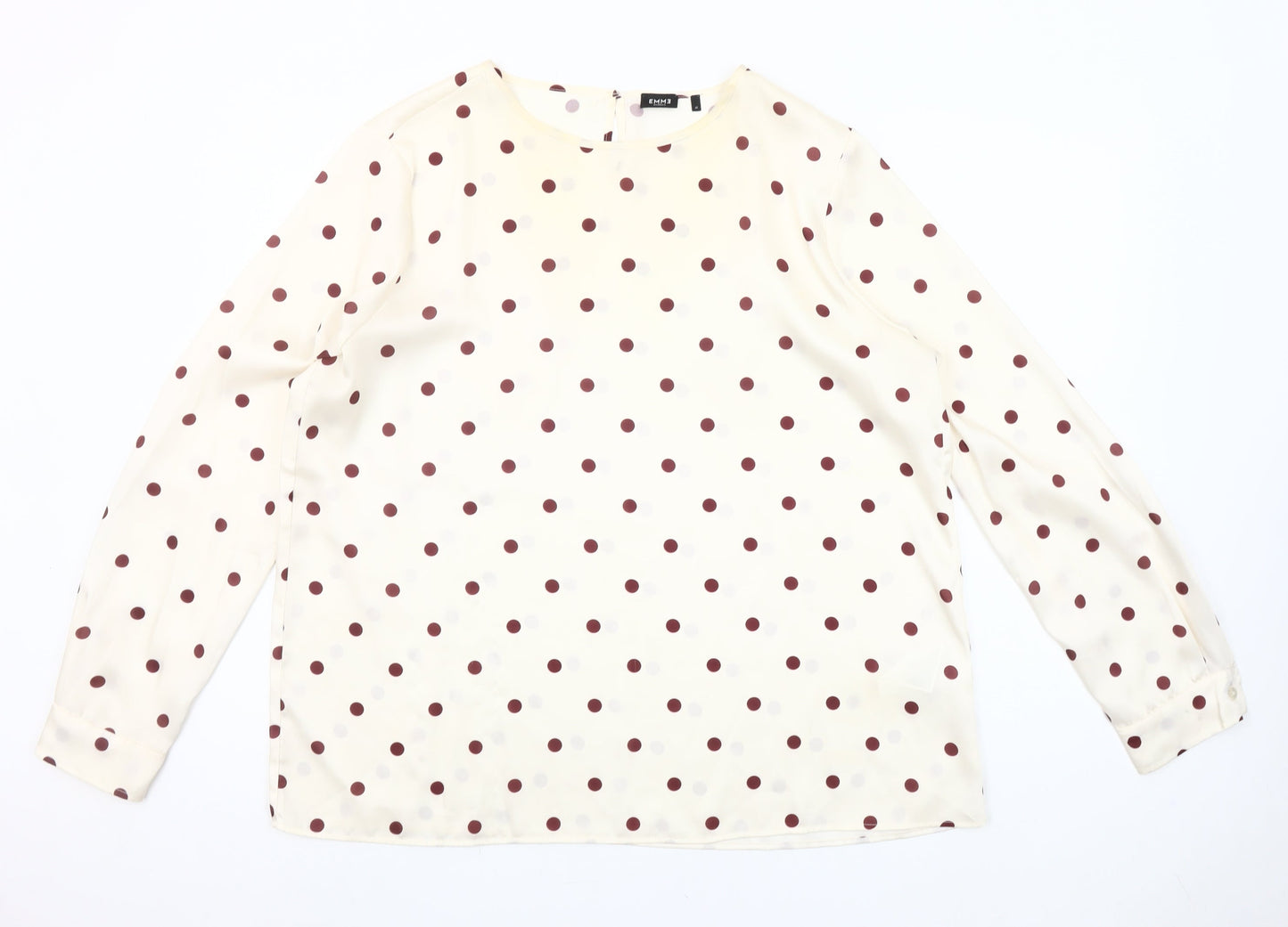 Emme Marella Women Ivory Polka Dot Long Sleeve Blouse Size 16