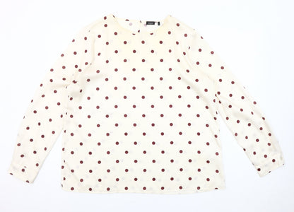 Emme Marella Women Ivory Polka Dot Long Sleeve Blouse Size 16