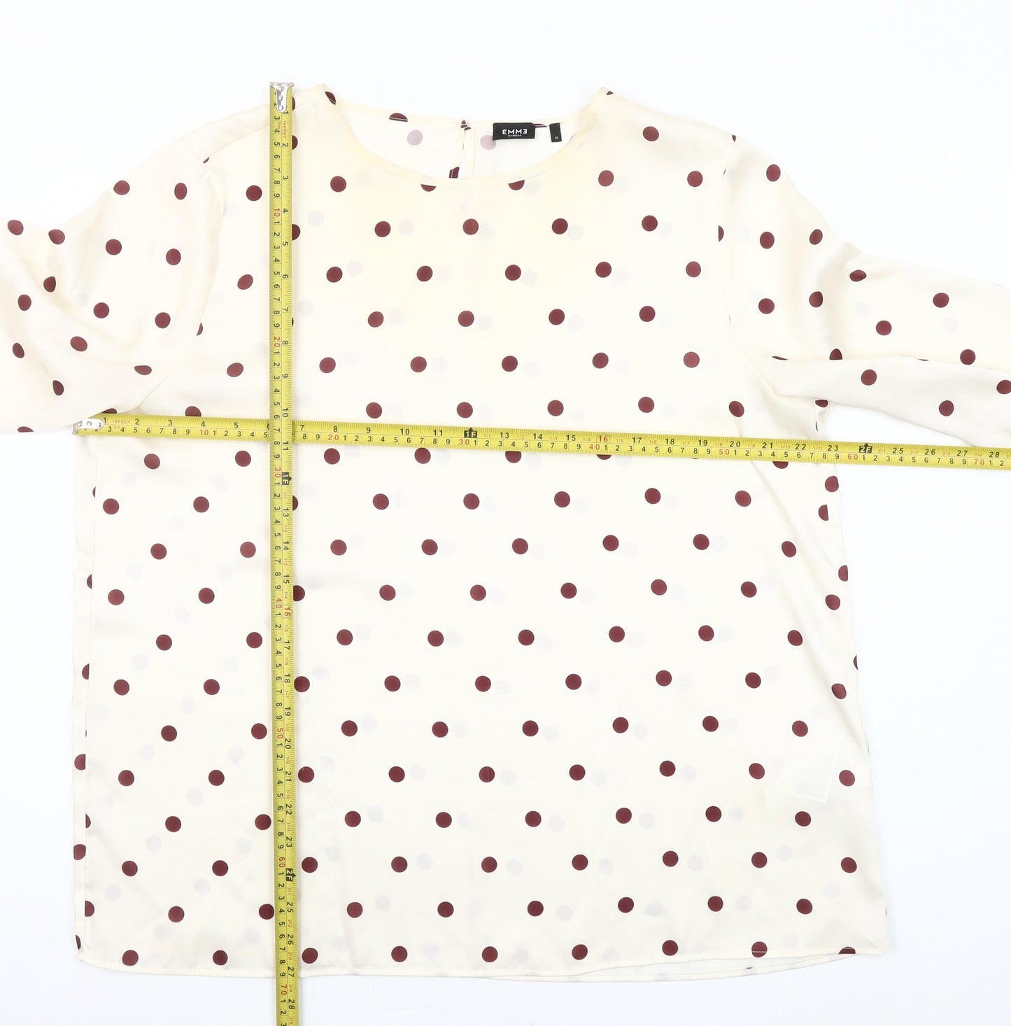 Emme Marella Women Ivory Polka Dot Long Sleeve Blouse Size 16