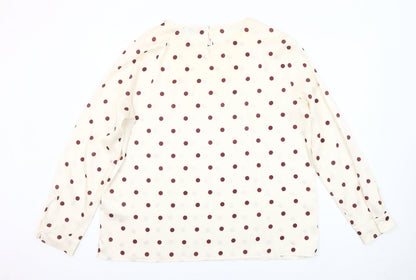 Emme Marella Women Ivory Polka Dot Long Sleeve Blouse Size 16